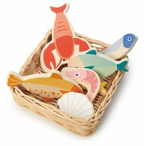 Cos cu fructe de mare din lemn premium, Tender Leaf Toys, 7 piese imagine