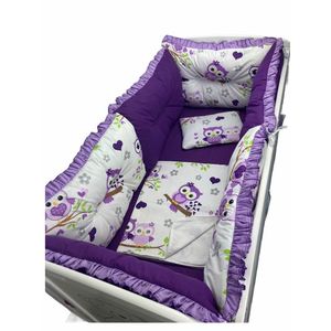 Set 6 aparatori protectii laterale patut 140x70 cm Bufnite violet imagine