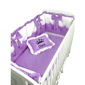 Lenjeria de pat Personalizata cu 4 perne aparatori matlasate, cearceaf cu volanas, pilota si pernuta 140x70 cm violet imagine