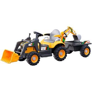 Tractoras electric pentru copii cu remorca, incarcator frontal si cupa spate, Kinderauto BRJ1588, 70W, 12V, galben imagine