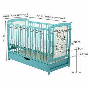 Patut din lemn Timmi BabyNeeds 120x60 cm cu sertar Mint imagine