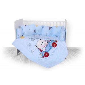 Set lenjerie pat bumbac ranforce 7 piese Lili Bear Car Blue imagine