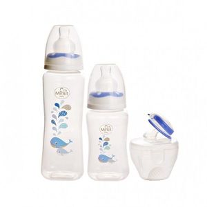 Set 2 biberoane 125 ml si 250 ml + suzeta in cutie sterilizare Minut Baby 0+ bleu imagine