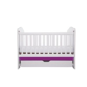 Patut Vessanti Como culisant cu sertar alb cu violet + saltea cocos confort 120 x 60 x 12 cm imagine