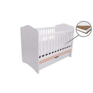 Patut Vessanti Como cu sertar alb cu cappucino + saltea cocos confort 120 x 60 x 12 cm imagine