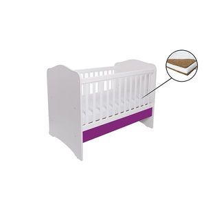 Patut Vessanti Como fara sertar alb cu violet + saltea cocos confort 120 x 60 x 12 cm imagine