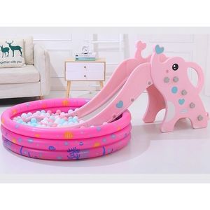 Tobogan 2in1 cu inaltime reglabila si cos de baschet Nichiduta Garden Elephant Pink imagine