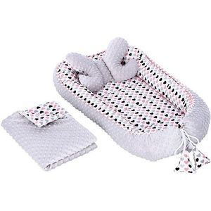 Set 3 in 1 Babynest Minky paturica si perna inimioare rozgri imagine