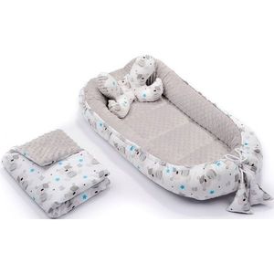 Set 3 in 1 Babynest Minky paturica si perna ursuleti grigri imagine