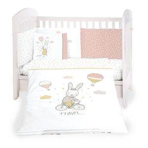 Lenjerie patut cu 6 piese cu protectie laterala Rabbits in Love 60x120 cm imagine