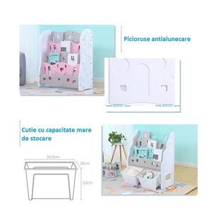 Organizator pentru carti cu 2 cutii depozitare jucarii Nichiduta Pink Swan imagine