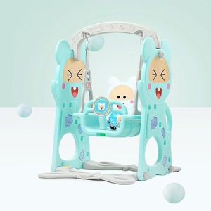 Spatiu de joaca 3 in 1 cu leagan si tobogan Nichiduta Happy Baby Blue imagine