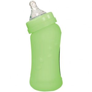 Biberon inclinat din sticla cu protectie de silicon 210 ml Green Sprouts Green imagine