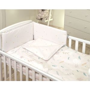 Set lenjerie din bumbac cu protectie laterala fata dubla pentru pat bebelusi 120 x 60 cm Airy Beige imagine