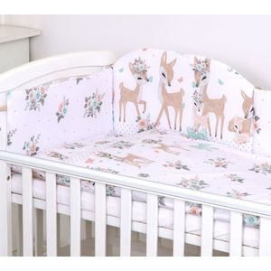 Set lenjerie din bumbac cu protectie laterala pentru pat bebelusi 120 x 60 cm Caprioara imagine