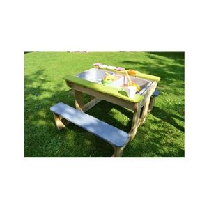 Masa de picnic senzoriala T2 Deluxe cu bancute si loc pentru nisip si apa Wendi Toys imagine