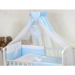 Set lenjerie din bumbac cu protectie laterala pentru pat bebelusi Bear Heart Blue 120x60 cm imagine