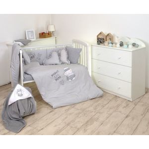 Set lenjerie din bumbac cu protectie laterala pentru pat bebelusi Hero Grey 120 x 60 cm imagine