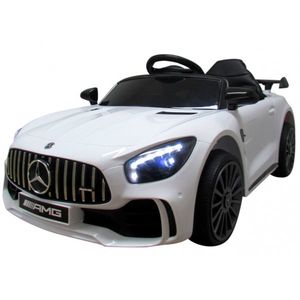 Masinuta electrica cu telecomanda 70W Mercedes AMG GTR-S R-Sport Alb , scaun de piele si roti Eva , unitate audio cu display si Mp3, functie slow start imagine