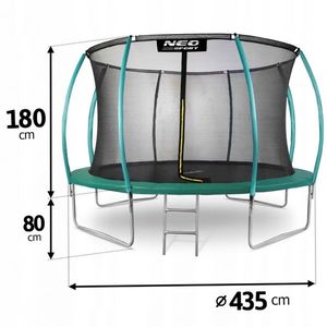 Trambulina de gradina cu plasa interioara, stalpi si scara 435 cm (14FT) Neo-Sport NS-14C181 verde imagine