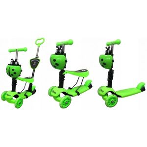 Trotineta 5 in 1 R-Sport H3 verde cu maner parental si scaun, ghidon reglabil si detasabil, 3 roti, lumini LED, greutate admisa 25 kg, varsta 2-7 ani imagine