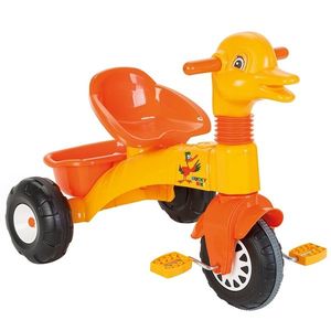 Tricicleta Pilsan Duck yellow cu pedale, cosulet pentru jucarii, usor de manevrat si roata cu aparatoare de nori de la 3 ani pana la 35 kg imagine