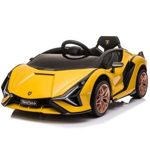 Masinuta electrica 12V cu roti EVA si scaun din piele Lamborghini Sian Galben imagine