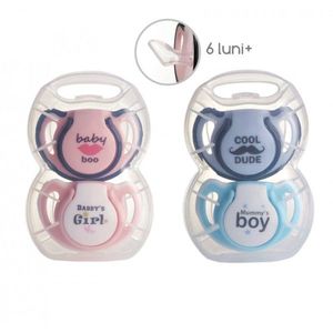 Set 2 suzete ortodontice din silicon si cutie sterilizare Minut Baby 6+ roz imagine