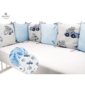 Aparatoare cu 6 pernute modulare cu fermoar pentru patut 120X60 cm Minky Old Road Blue MimiNu imagine