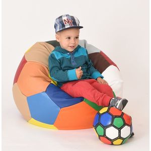 Fotoliu pentru copii 3-10 ani minge telstar junior red white umplut cu perle polistiren marca Pufrelax imagine