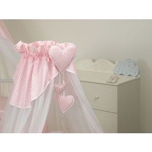 Baldachin din tul pentru patut bebe Bear Heart Roz 160 x 600 cm suport de prindere inclus imagine