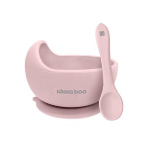 Set castron si lingurita din silicon KikkaBoo Yummy Pink imagine