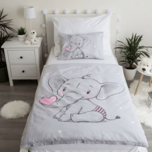 Set lenjerie pat copii 100x135 + 40x60 Elephant Heart Baby SunCity imagine