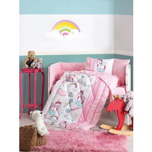 Lenjerie patut cu 6 piese Baby Ranforce Unicorn Pink imagine