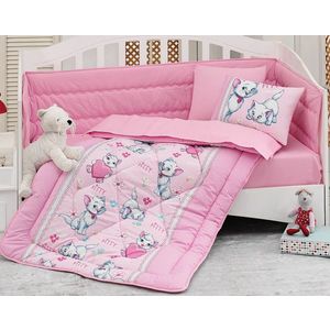 Lenjerie patut cu 6 piese Baby Ranforce Kitty Pink imagine