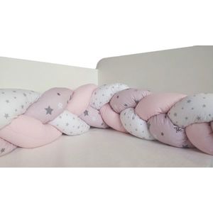 Protectie laterala pentru patut bumper impletit Nichiduta Pink and Grey Stars imagine