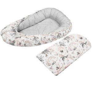 Salteluta 3 in 1 Baby Nest multifunctional din bumbac Flowers Gray imagine