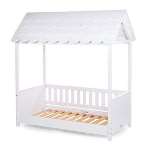 Pat Casuta Childhome cu protectii laterale 70x140 cm lemn alb imagine