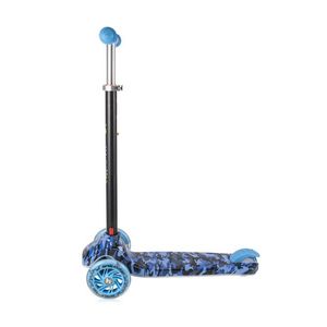 Trotineta pentru copii Yuppee Blue Military pliabila, roti din silicon cu Led, ghidon reglabil, greutate admisa 50 kg, 3 ani+ imagine