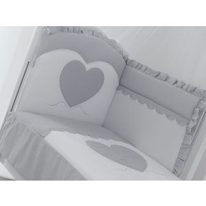 Set lenjerie de lux din bumbac cu broderie, protectie laterala, pilota, pentru pat bebelusi Cuore di Mamma Gri Italia imagine