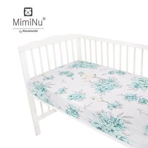 Cearceaf cu elastic pentru patut 140X70 cm din bumbac Peonie mint MimiNu imagine