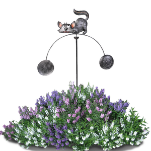 Decoratiune metalica gradina Pisica gri la panda Pendul 116 cm imagine