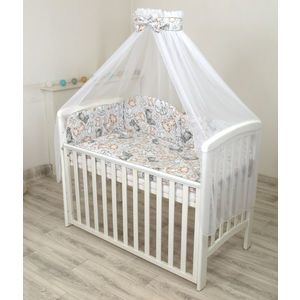 Set lenjerie din bumbac cu protectie laterala pentru pat bebe 120 x 60 cm Safari bej Amy imagine