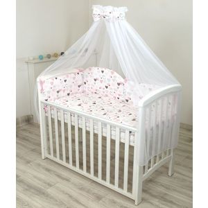 Set lenjerie din bumbac cu protectie laterala pentru pat bebe 120 x 60 cm Inimioare Amy imagine