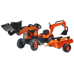 Jucarie Falk tractor cu pedale buldoexcavator Kubota cu excavator frontal si remorca cu excavator 2065N imagine