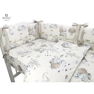 Set lenjerie patut 5 piese cu pilota si perna din bumbac pentru patut 120x60 cm design seal beige MimiNu imagine