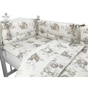 Lenjerie patut 3 piese MimiNu cu protectie laterala din bumbac 120x60 cm Calm forest beige imagine