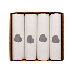 Set 4 scutece Lux din bumbac eco 70x80 cm Silver Hearts imagine