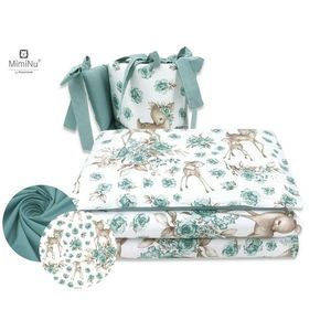 Lenjerie patut 4 piese bumbac MimiNu cu doua protectii laterale pentru patut 120x60 cm Sweet Deer Mint imagine