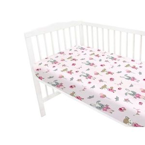 Cearceaf cu elastic Qmini pentru patut 140X70 cm din bumbac Fox and Rabbit Pink imagine